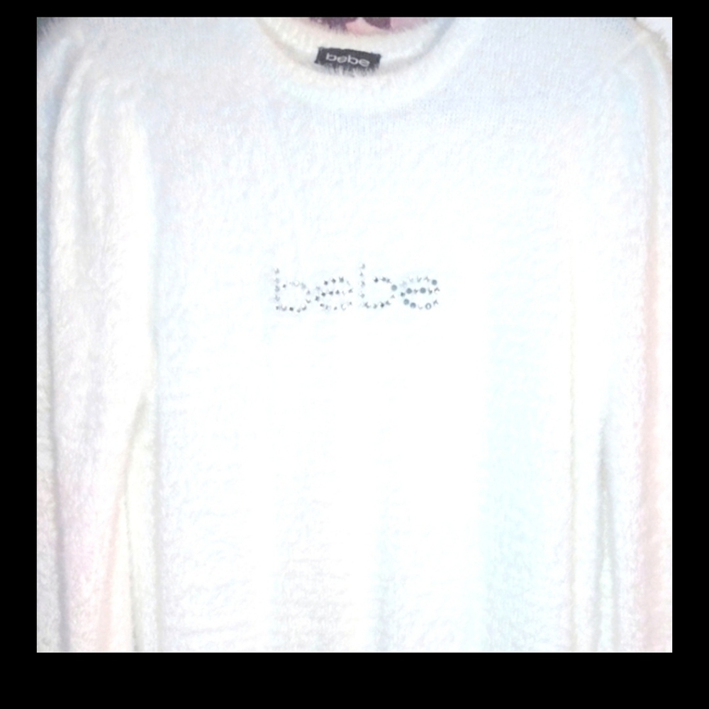 Fuzzy white bebe sweater